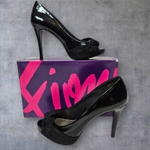 Fioni Black Kutzie Patent Leather & Faux Suede Stiletto Heels Size 8.5 Women's‎